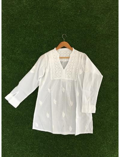 Chhangamal Hand Embroidered White Colour Cotton Chikankari Top