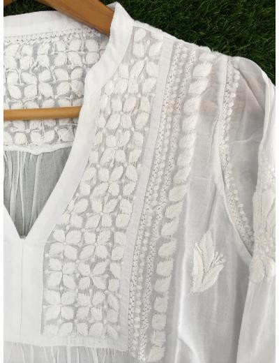 Chhangamal Hand Embroidered White Colour Cotton Chikankari Top