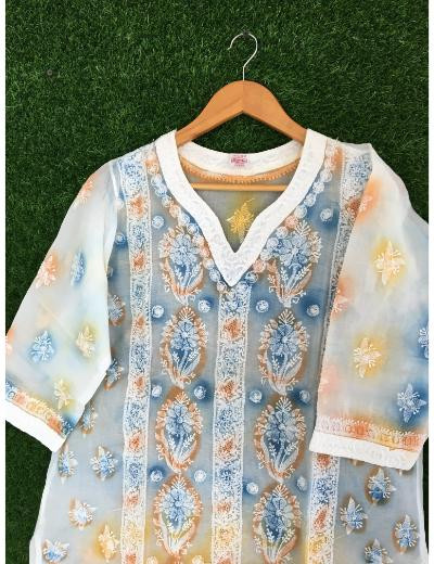 Chhangamal Hand Embroidered White Colour Cotton Chikankari Top