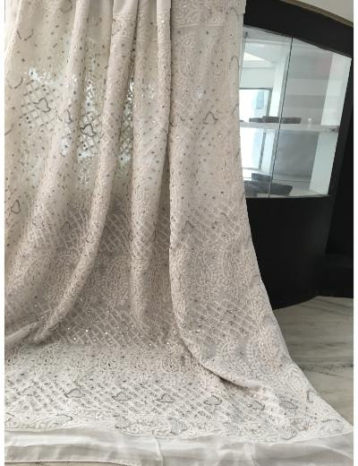 Chhangamal Hand Embroidered White Colour Georgette Chikankari Saree