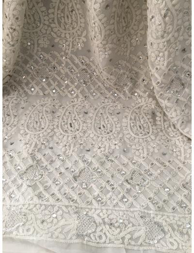 Chhangamal Hand Embroidered White Colour Georgette Chikankari Saree