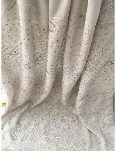 Chhangamal Hand Embroidered White Colour Georgette Chikankari Saree
