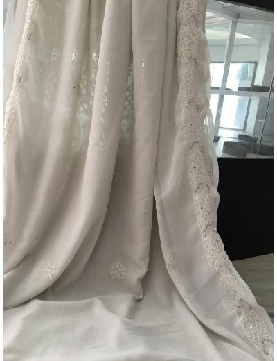 Chhangamal Hand Embroidered White Colour Georgette Chikankari Saree
