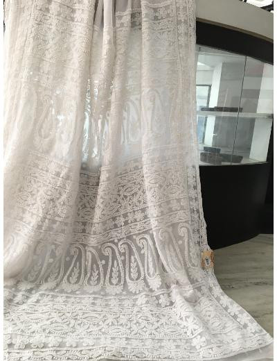 Chhangamal Hand Embroidered White Colour Georgette Chikankari Saree