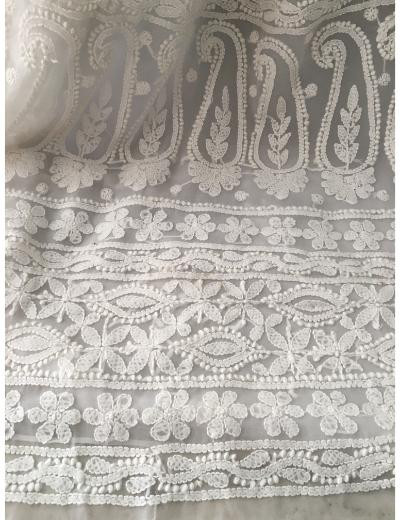 Chhangamal Hand Embroidered White Colour Georgette Chikankari Saree
