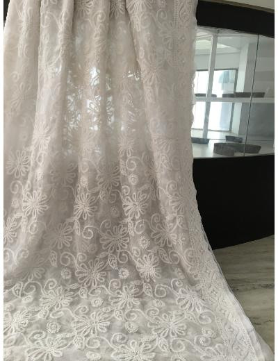 Chhangamal Hand Embroidered White Colour Georgette Chikankari Saree