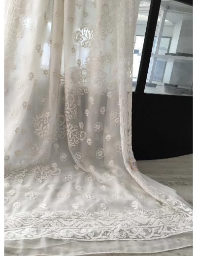 Chhangamal Hand Embroidered White Colour Georgette Chikankari Saree