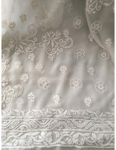 Chhangamal Hand Embroidered White Colour Georgette Chikankari Saree
