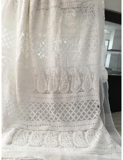 Chhangamal Hand Embroidered White Colour Georgette Chikankari Saree