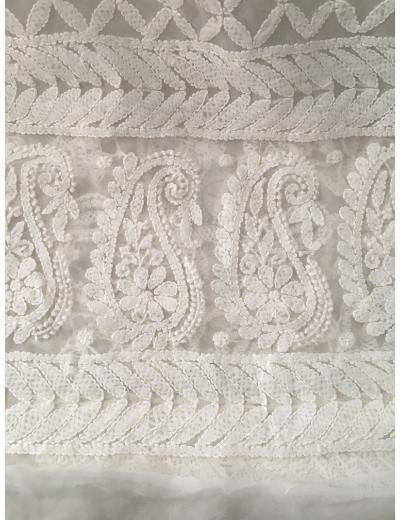 Chhangamal Hand Embroidered White Colour Georgette Chikankari Saree