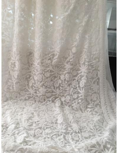 Chhangamal Hand Embroidered White Colour Georgette Chikankari Saree