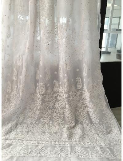 Chhangamal Hand Embroidered White Colour Georgette Chikankari Saree