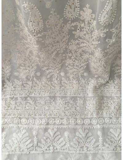 Chhangamal Hand Embroidered White Colour Georgette Chikankari Saree