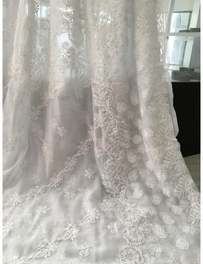 Chhangamal Hand Embroidered White Colour Georgette Chikankari Saree