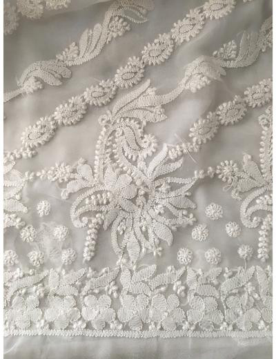 Chhangamal Hand Embroidered White Colour Georgette Chikankari Saree