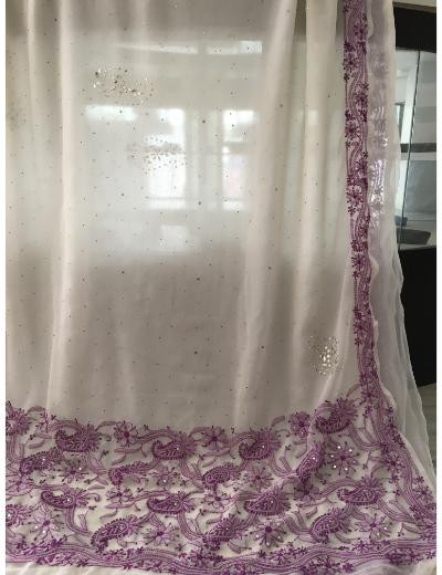 Chhangamal Hand Embroidered White Colour Georgette Chikankari Saree