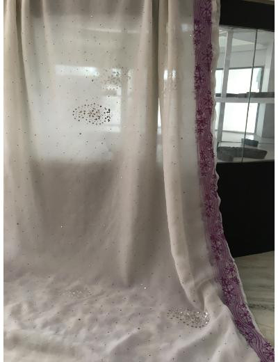 Chhangamal Hand Embroidered White Colour Georgette Chikankari Saree