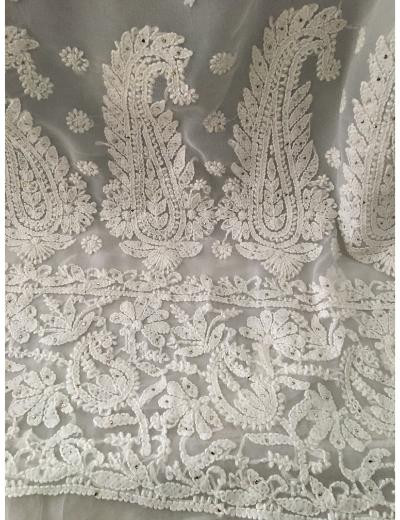 Chhangamal Hand Embroidered White Colour Georgette Chikankari Saree