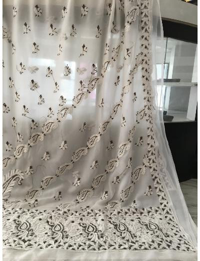 Chhangamal Hand Embroidered White Colour Georgette Chikankari Saree
