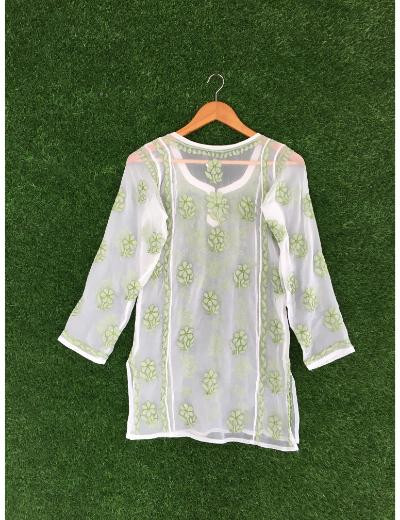 Chhangamal Hand Embroidered White Colour Georgette Chikankari Top