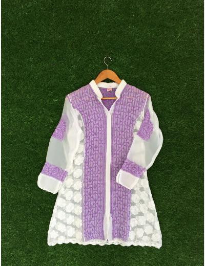 Chhangamal Hand Embroidered White Colour Georgette Chikankari Top Piece