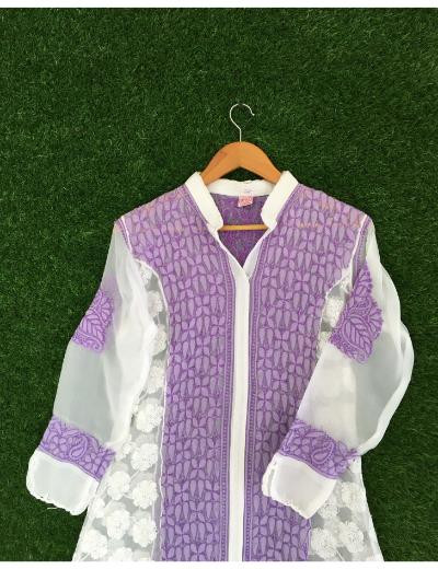 Chhangamal Hand Embroidered White Colour Georgette Chikankari Top Piece