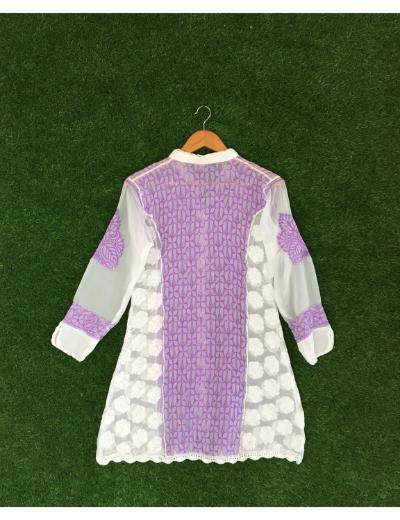 Chhangamal Hand Embroidered White Colour Georgette Chikankari Top Piece