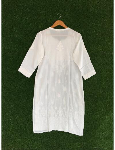 Chhangamal Hand Embroidered White Colour Modal Chikankari Kurti