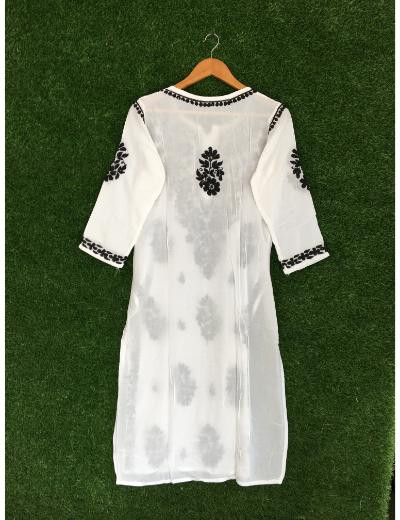 Chhangamal Hand Embroidered White Colour Modal Chikankari Kurti