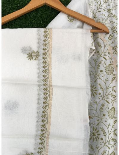 Chhangamal Hand Embroidered White Colour Mul Chanderi Chikankari Kurta Dupatta Piece