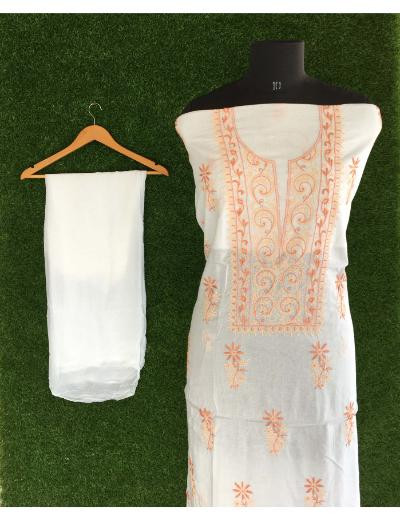 Chhangamal Hand Embroidered White Colour Mul Chanderi Chikankari Kurta Dupatta Piece