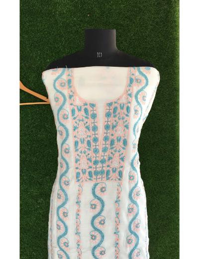 Chhangamal Hand Embroidered White Colour Mul Chanderi Chikankari Kurta Dupatta Piece