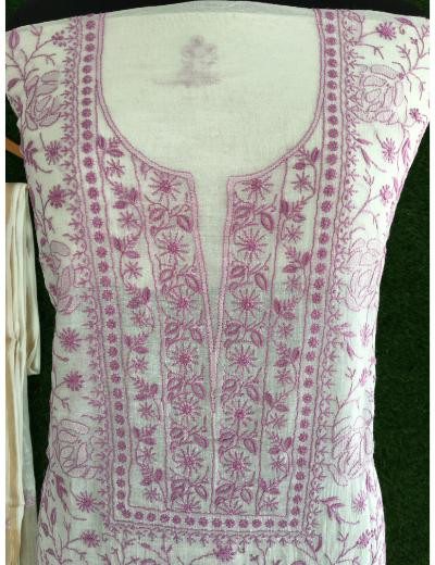 Chhangamal Hand Embroidered White Colour Mul Chanderi Chikankari Kurta Dupatta Piece