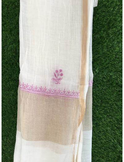 Chhangamal Hand Embroidered White Colour Mul Chanderi Chikankari Kurta Dupatta Piece