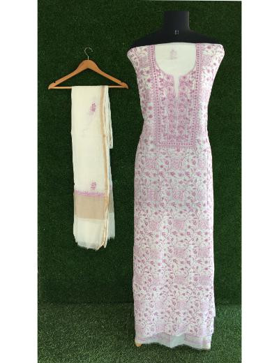 Chhangamal Hand Embroidered White Colour Mul Chanderi Chikankari Kurta Dupatta Piece