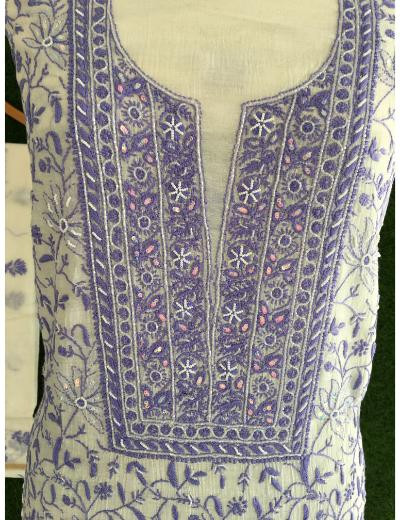 Chhangamal Hand Embroidered White Colour Mul Chanderi Chikankari Kurta Dupatta Piece