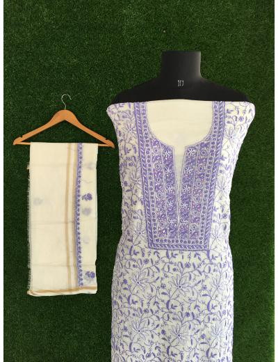 Chhangamal Hand Embroidered White Colour Mul Chanderi Chikankari Kurta Dupatta Piece