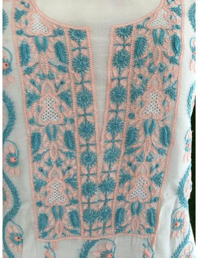 Chhangamal Hand Embroidered White Colour Mul Chanderi Chikankari Kurta Dupatta Piece