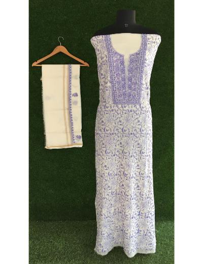 Chhangamal Hand Embroidered White Colour Mul Chanderi Chikankari Kurta Dupatta Piece