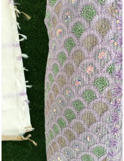 Chhangamal Hand Embroidered White Colour Mul-chanderi Chikankari Kurta Dupatta Piece