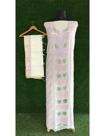 Chhangamal Hand Embroidered White Colour Mul-chanderi Chikankari Kurta Dupatta Piece