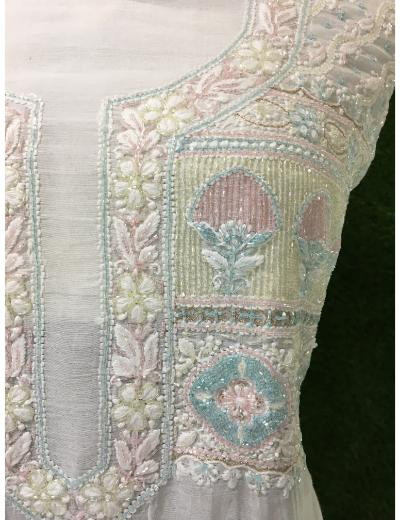 Chhangamal Hand Embroidered White Colour Mul-chanderi Chikankari Kurta Dupatta Piece