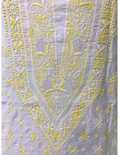 Chhangamal Hand Embroidered White Colour Mul-chanderi Chikankari Kurta Dupatta Piece