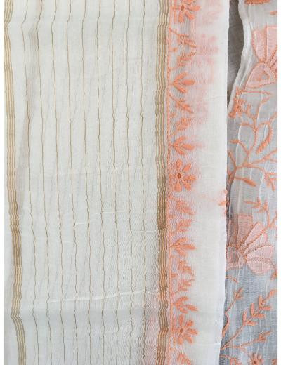 Chhangamal Hand Embroidered White Colour Mul-chanderi Chikankari Kurta Dupatta Piece