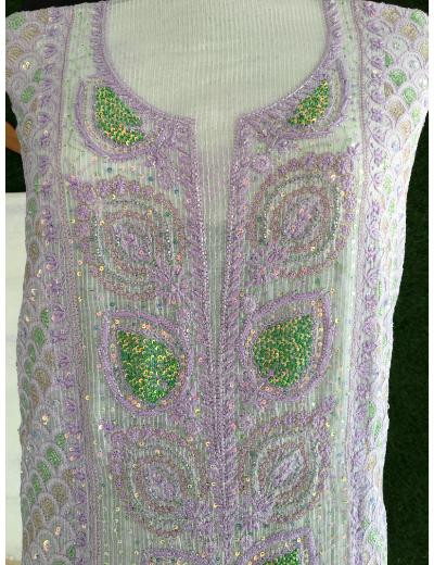 Chhangamal Hand Embroidered White Colour Mul-chanderi Chikankari Kurta Dupatta Piece