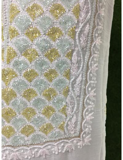 Chhangamal Hand Embroidered White Colour Mul-chanderi Chikankari Kurta Dupatta Piece