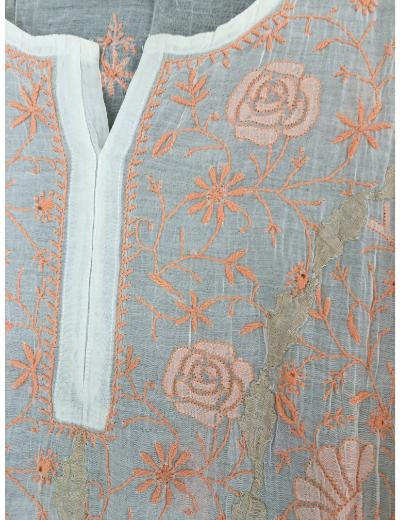 Chhangamal Hand Embroidered White Colour Mul-chanderi Chikankari Kurta Dupatta Piece