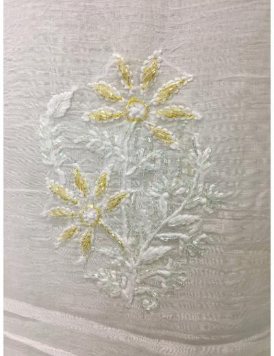 Chhangamal Hand Embroidered White Colour Mul-chanderi Chikankari Kurta Dupatta Piece