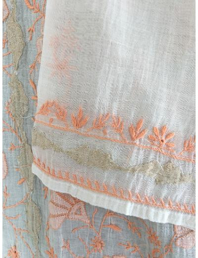 Chhangamal Hand Embroidered White Colour Mul-chanderi Chikankari Kurta Dupatta Piece