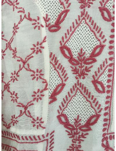 Chhangamal Hand Embroidered White Colour Mul-chanderi Chikankari Kurta Dupatta Piece